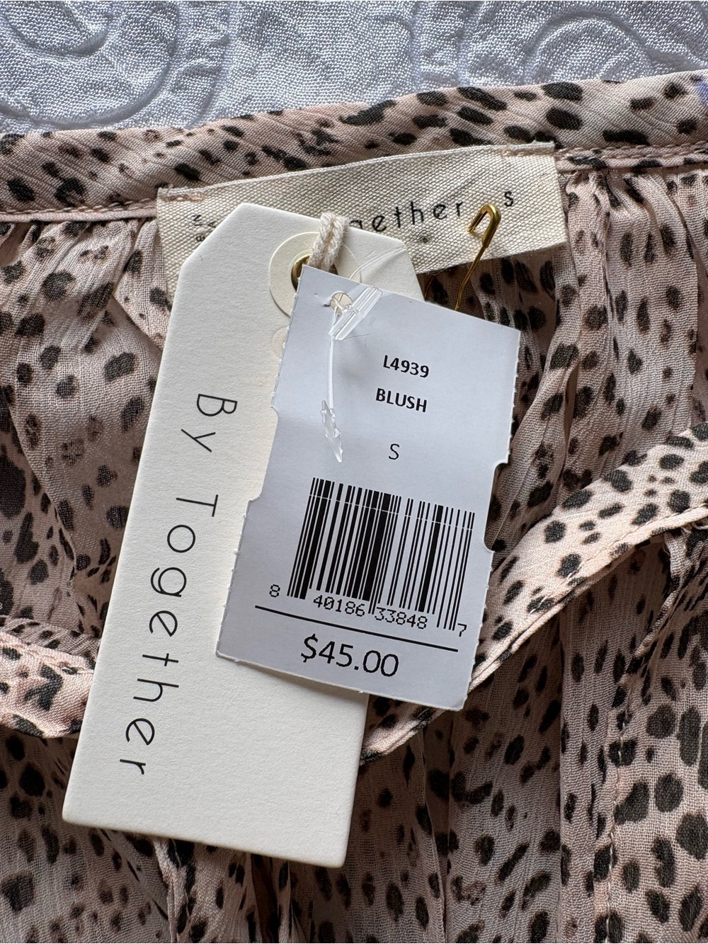 By Together Taupe and Black Dotted Tie-Front Blouse - Picture 2 of 5